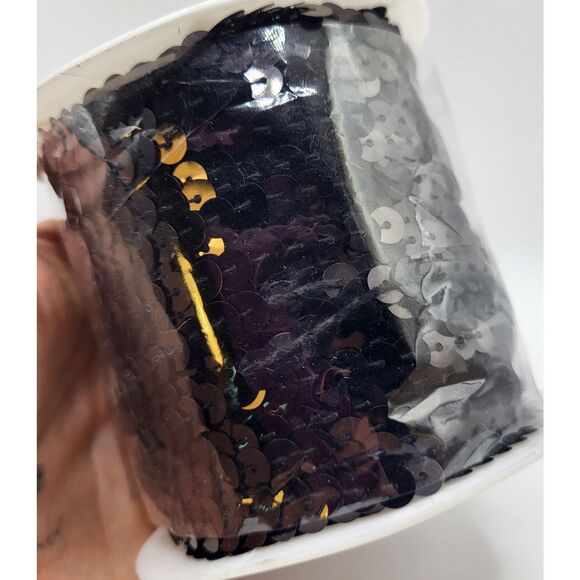 100 yards 6mm Diameter Flat Round Sequin Ribbon Sequins Black - Picture 1 of 2